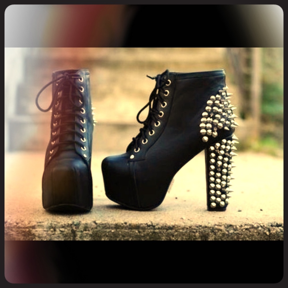 Jeffery Campbell Black Spiked Studded Lita Boots